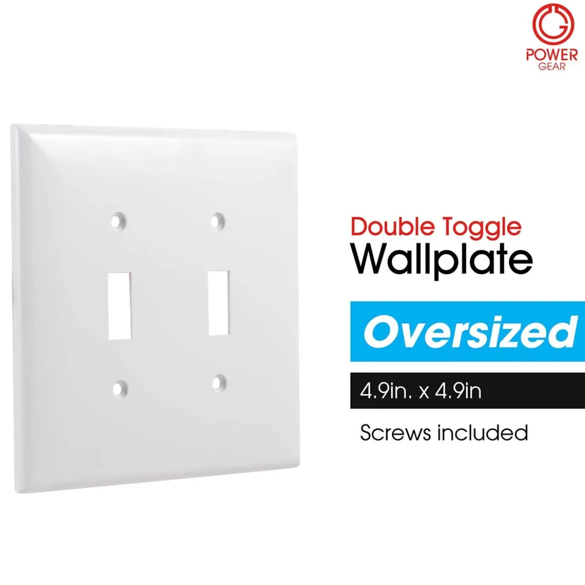 Power Gear Double Toggle Switch Oversized Wall Plate, White