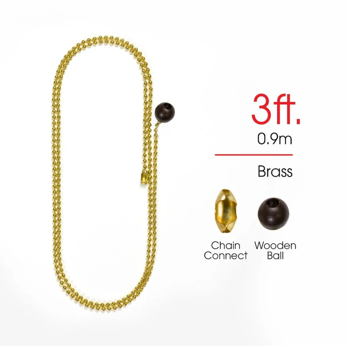 Power Gear 3 ft. Beaded Chain with Wooden Ball, Brass