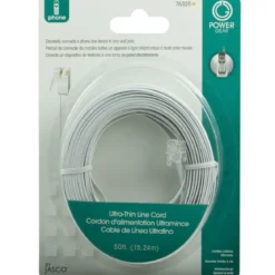 Power Gear 50ft. Ultra Thin Phone Line Cord, White