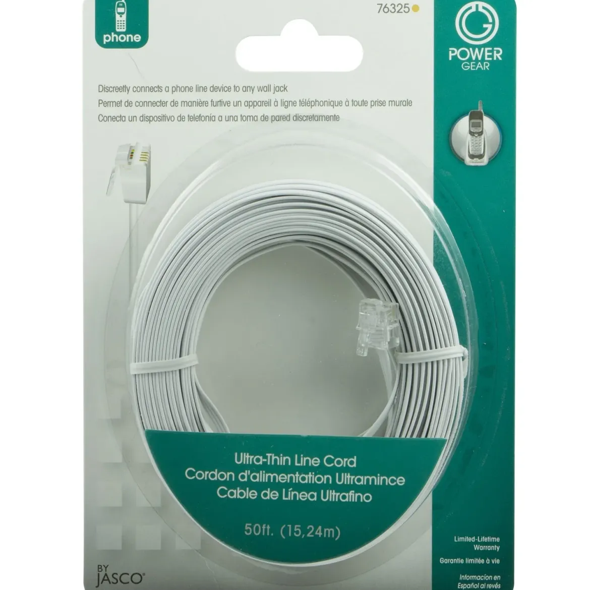 Power Gear 50ft. Ultra Thin Phone Line Cord, White