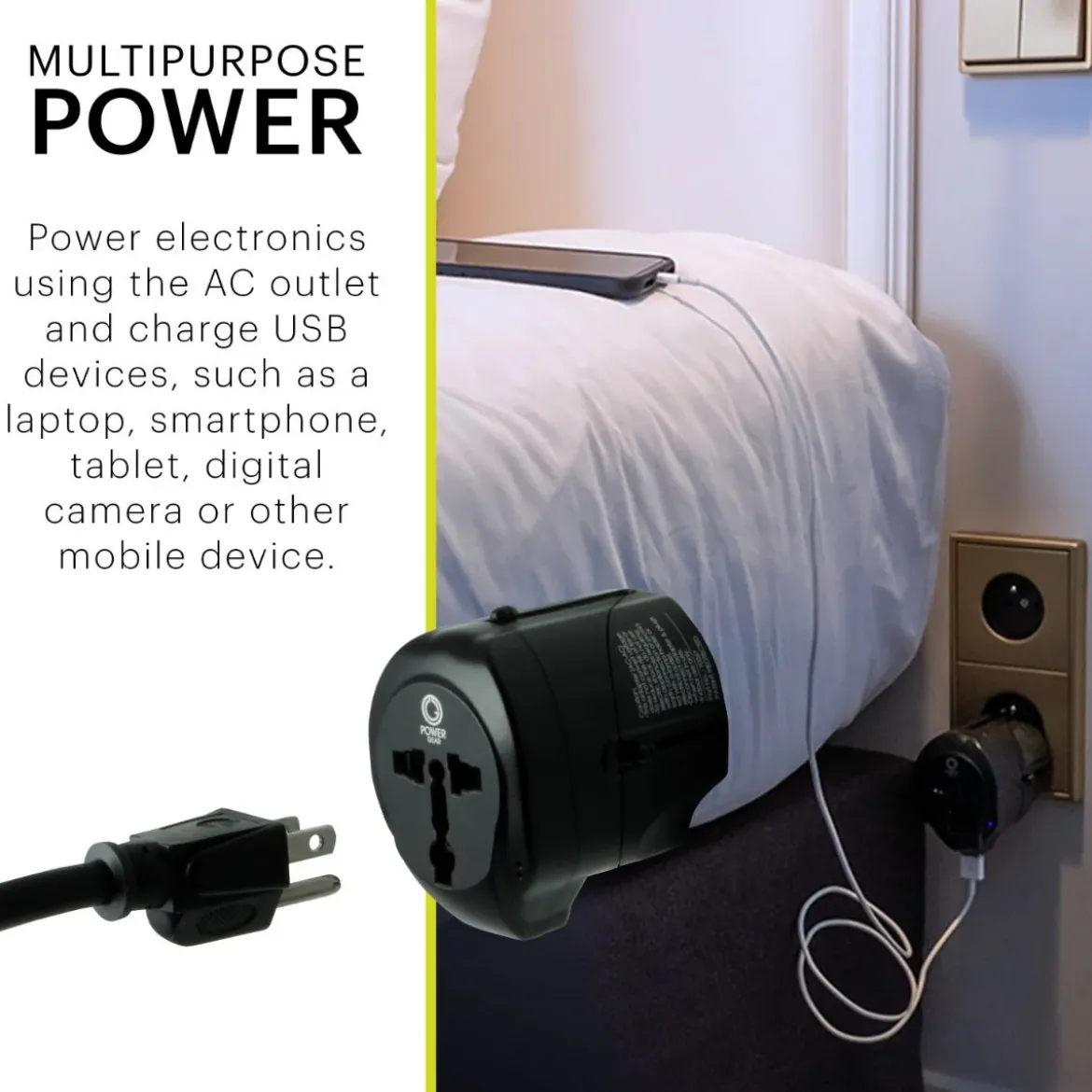 Power Gear International Travel Adapter with USB Passive Connector, Black