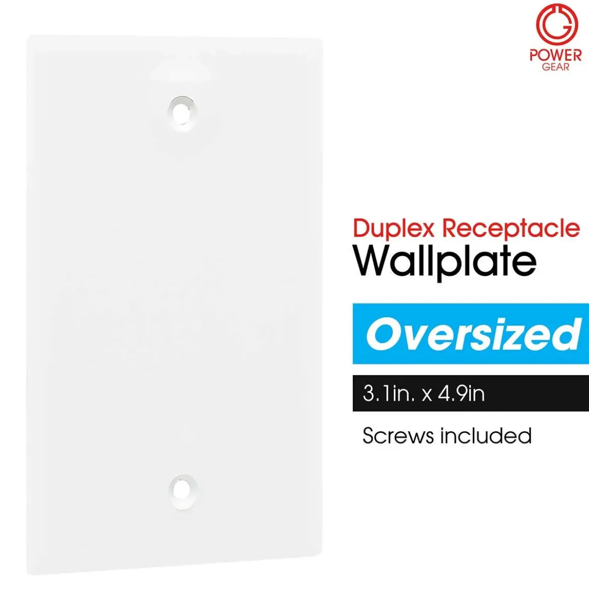Power Gear Single Blank Oversized Wall Plate Cover, White