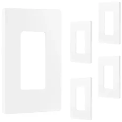 Power Gear Single Screwless Rocker Light Switch Wall Plate, 5 Pack, White