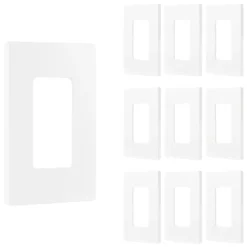 Power Gear Single Screwless Rocker Light Switch Wall Plate, 10 Pack, White