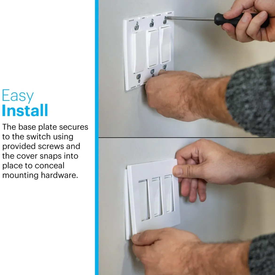 Power Gear Triple Screwless Rocker Light Switch Wall Plate, 5 Pack, White