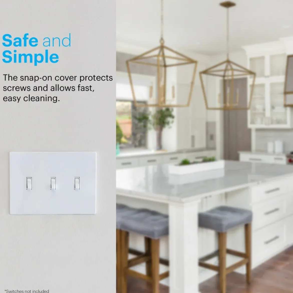 Power Gear Triple Toggle Screwless Wall Plate, White
