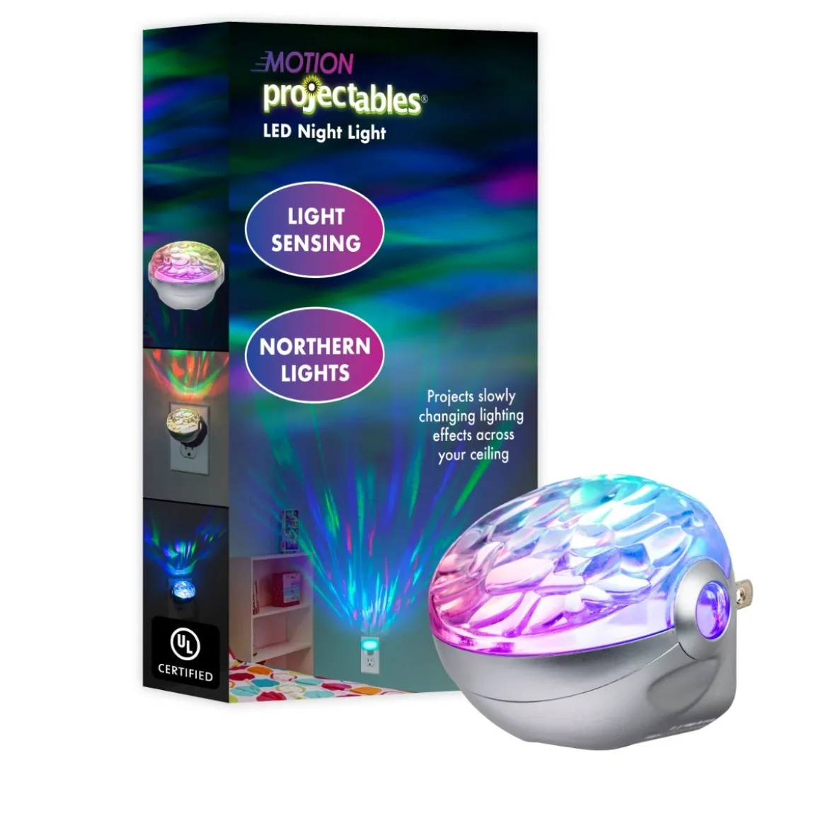 Projectables Northern Lights Light Sensing LED Night Light, Silver
