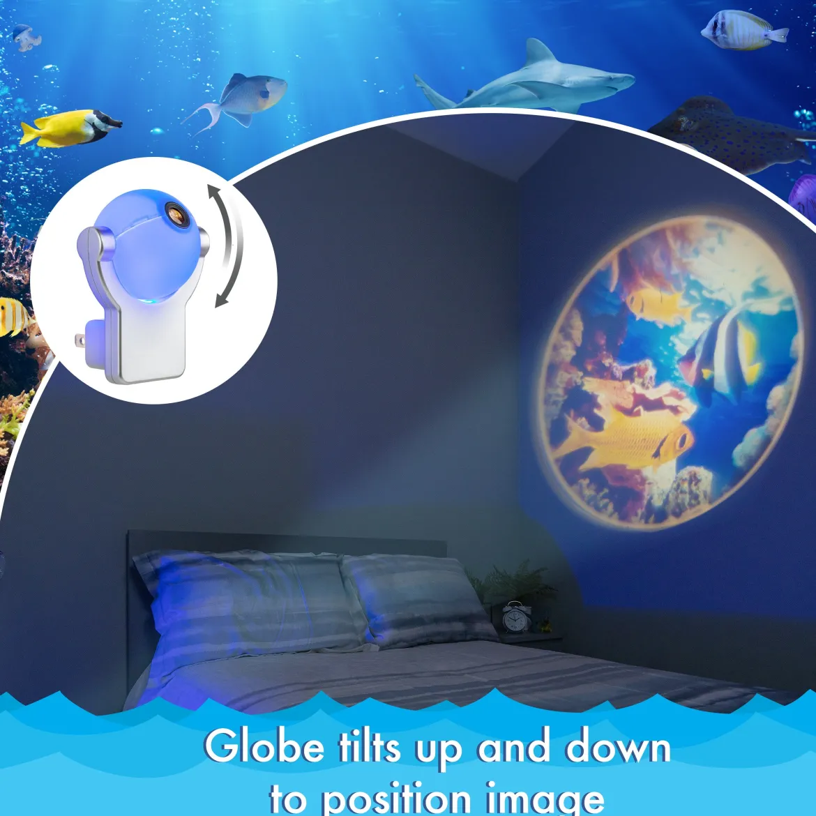 Projectables Tropical Fish Light Sensing LED Night Light, Blue
