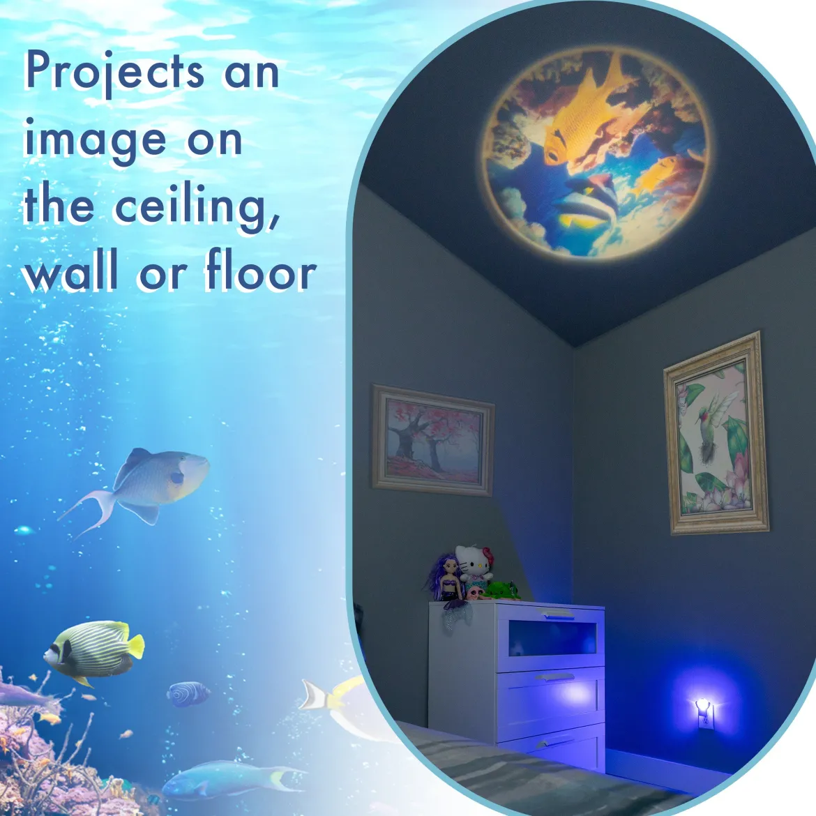 Projectables Tropical Fish Light Sensing LED Night Light, Blue