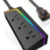Titan 3-Outlet Extension Cord, Multicolor LED, 8ft. Braided Cord, Black