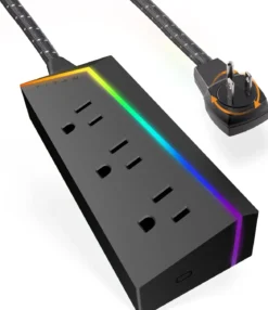 Titan 3-Outlet Extension Cord, Multicolor LED, 8ft. Braided Cord, Black