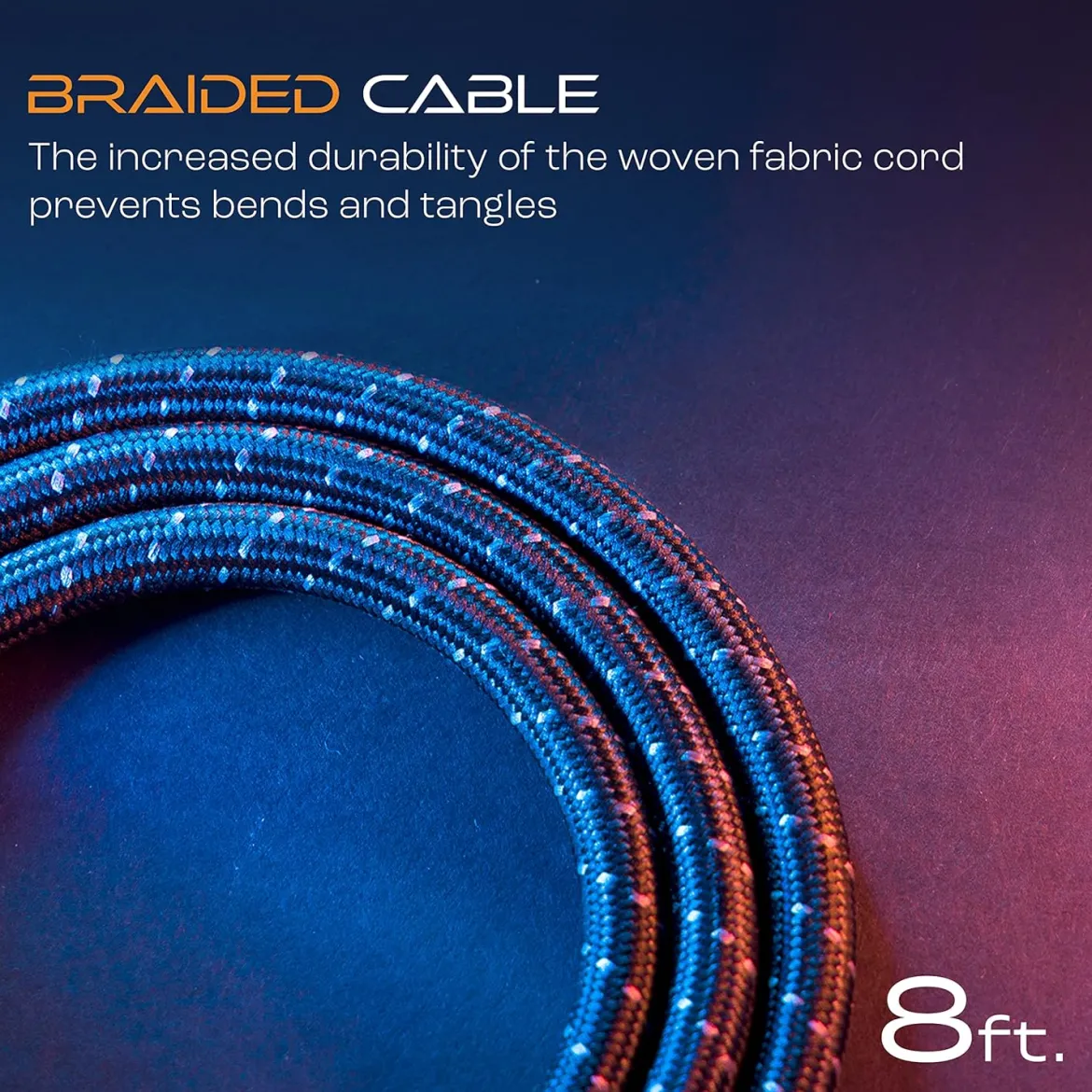 Titan 3-Outlet Extension Cord, Multicolor LED, 8ft. Braided Cord, Black