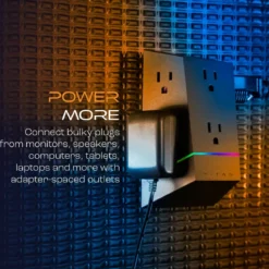 Titan 6-Outlet Multicolor LED Wall Tap with Surge Protection, Black