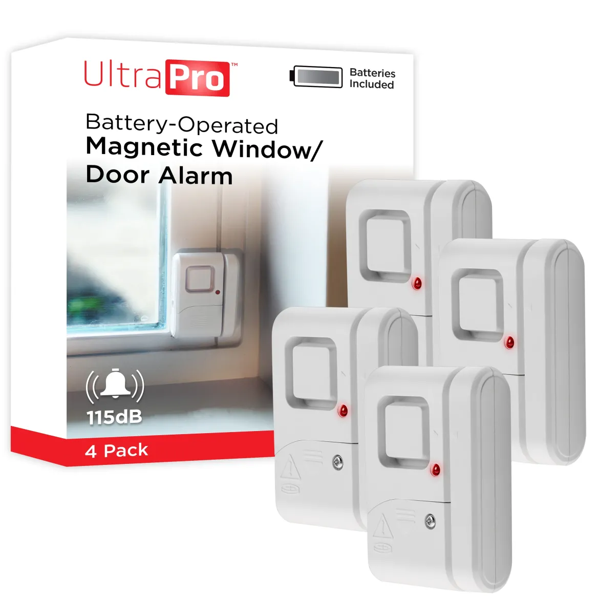 UltraPro Battery Operated Magnetic Window or Door Alarm, 4 Pack, White