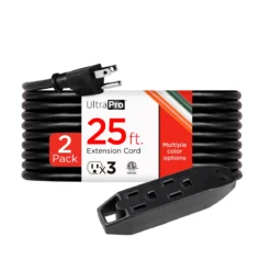 UltraPro 25ft. 3-Outlet Grounded Extension Cord, 2 Pack, Black