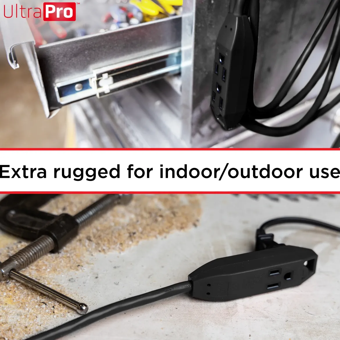 UltraPro 25ft. 3-Outlet Grounded Extension Cord, 2 Pack, Black