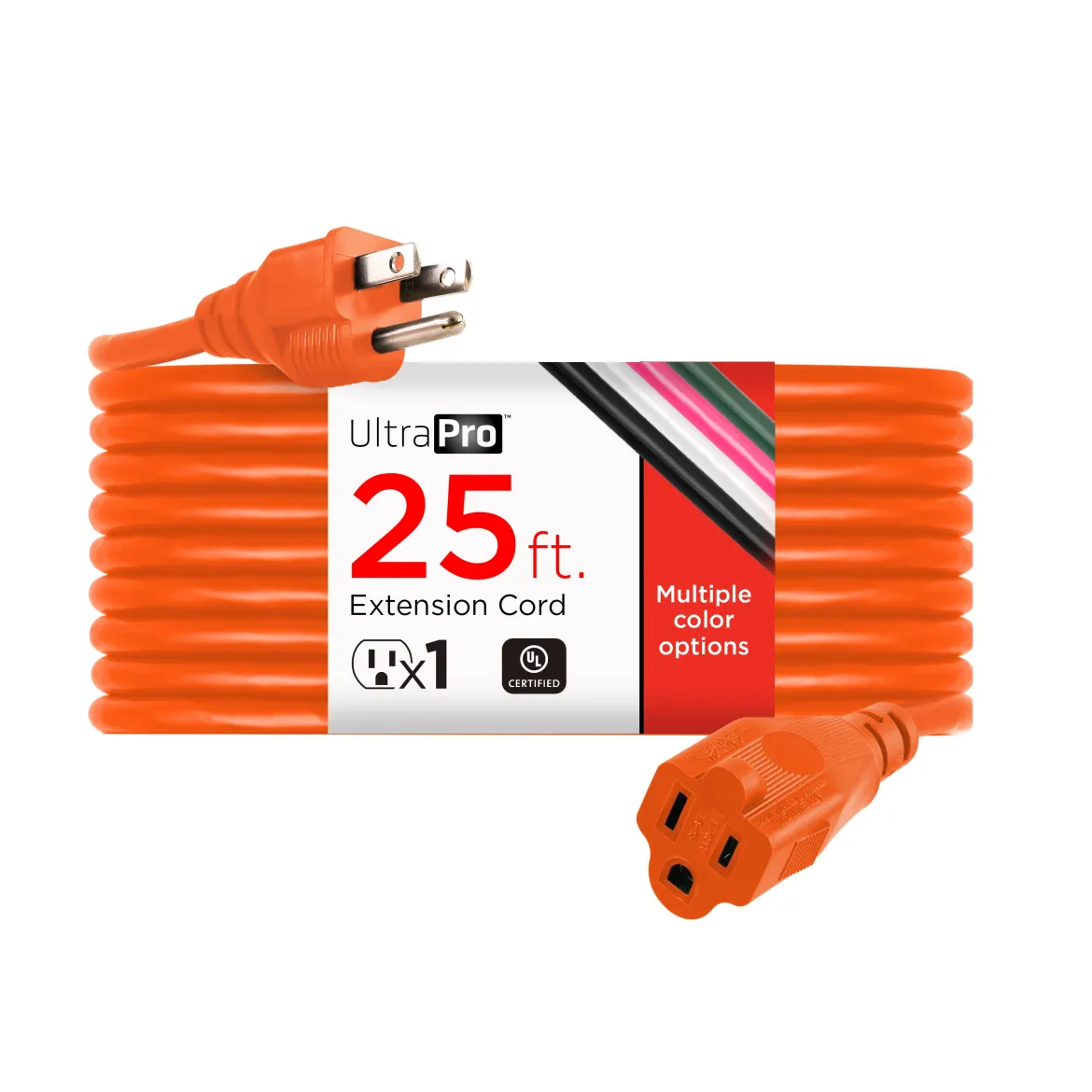 UltraPro 1-Outlet Grounded Extension Cord, Indoor/Outdoor, 16 Gauge, 25ft., Orange