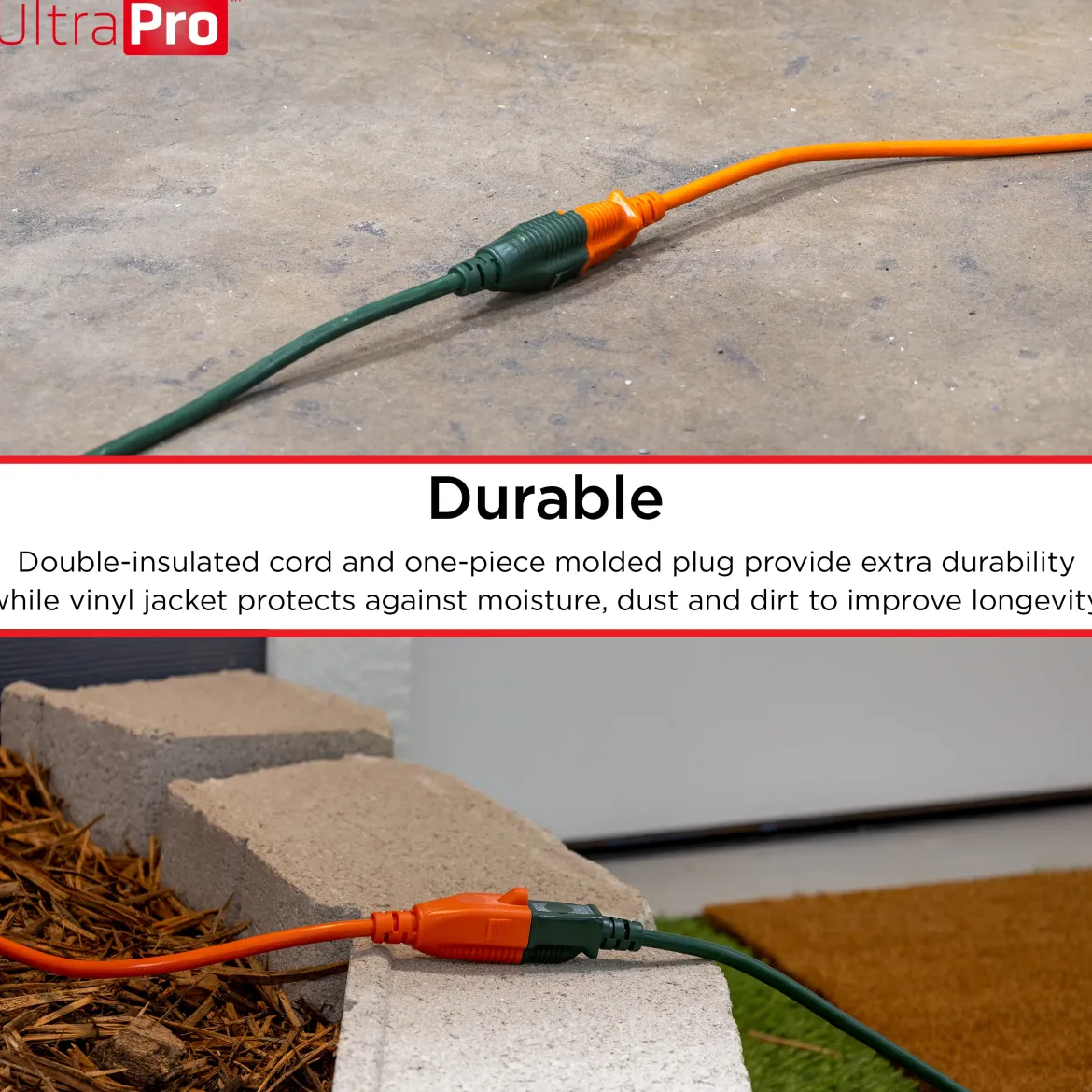 UltraPro 1-Outlet Grounded Extension Cord, Indoor/Outdoor, 16 Gauge, 25ft., Orange