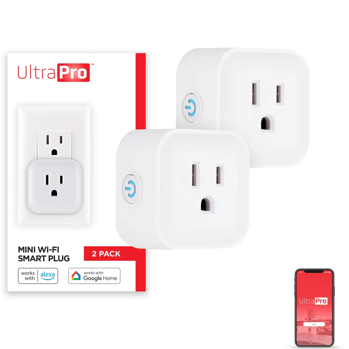 UltraPro Plug-In Mini WiFi Smart Switch, 2 Pack, White