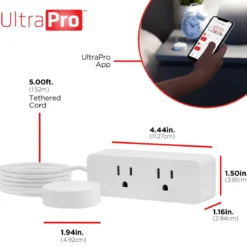 UltraPro Plug-In 2-Outlet WiFi Smart Plug with Push Button, White