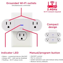 UltraPro Plug-In 2-Outlet WiFi Smart Switch, 2 Pack, White