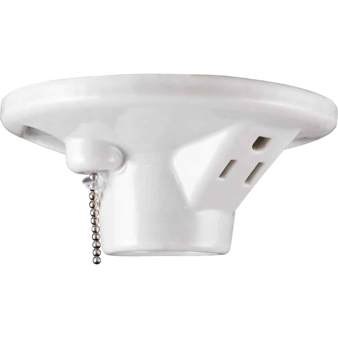 UltraPro Porcelain Lampholder, Medium Base, Pull Chain, Grounded Outlet, White, 2 Pack