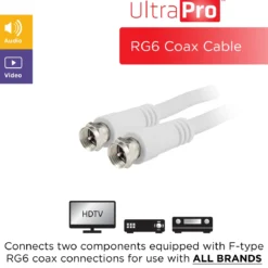 UltraPro RG5 Coax Cable, 3ft., White, 4 Pack
