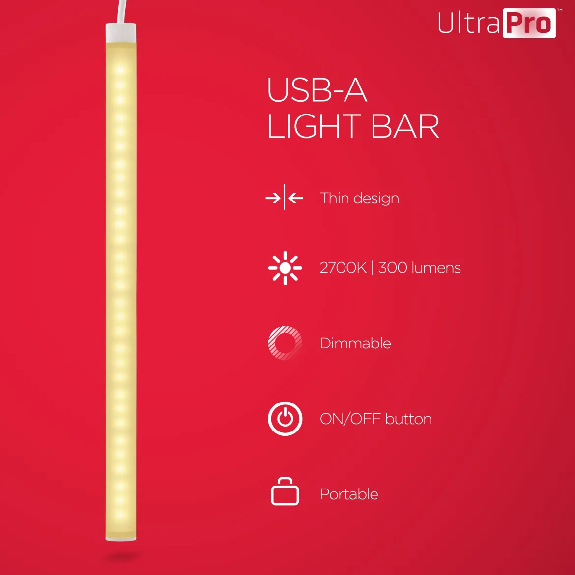 UltraPro USB Light Bar, 2700K, Dimmable, 12in.