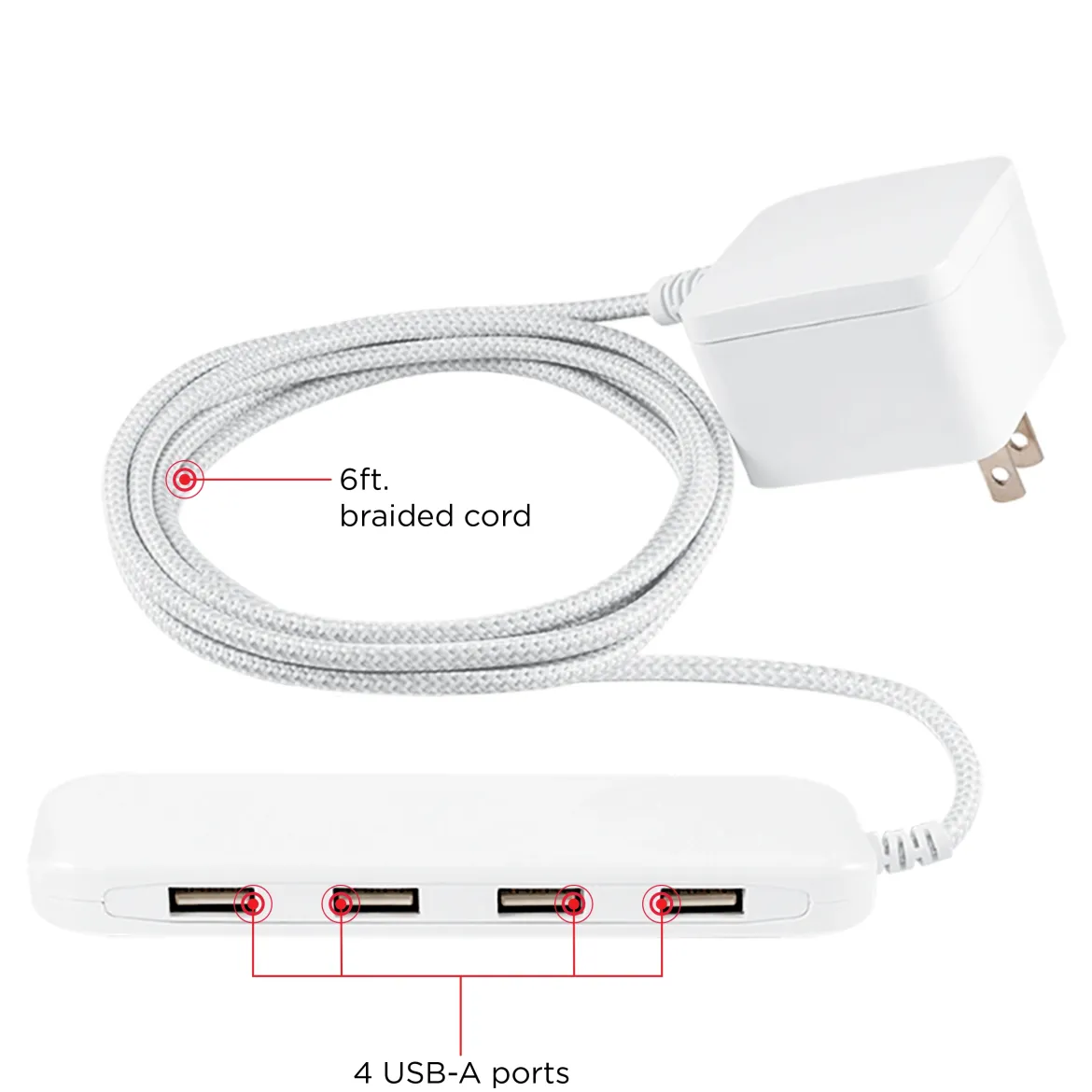UltraPro USB Power Strip, 4-USB-A, 4.8A, White