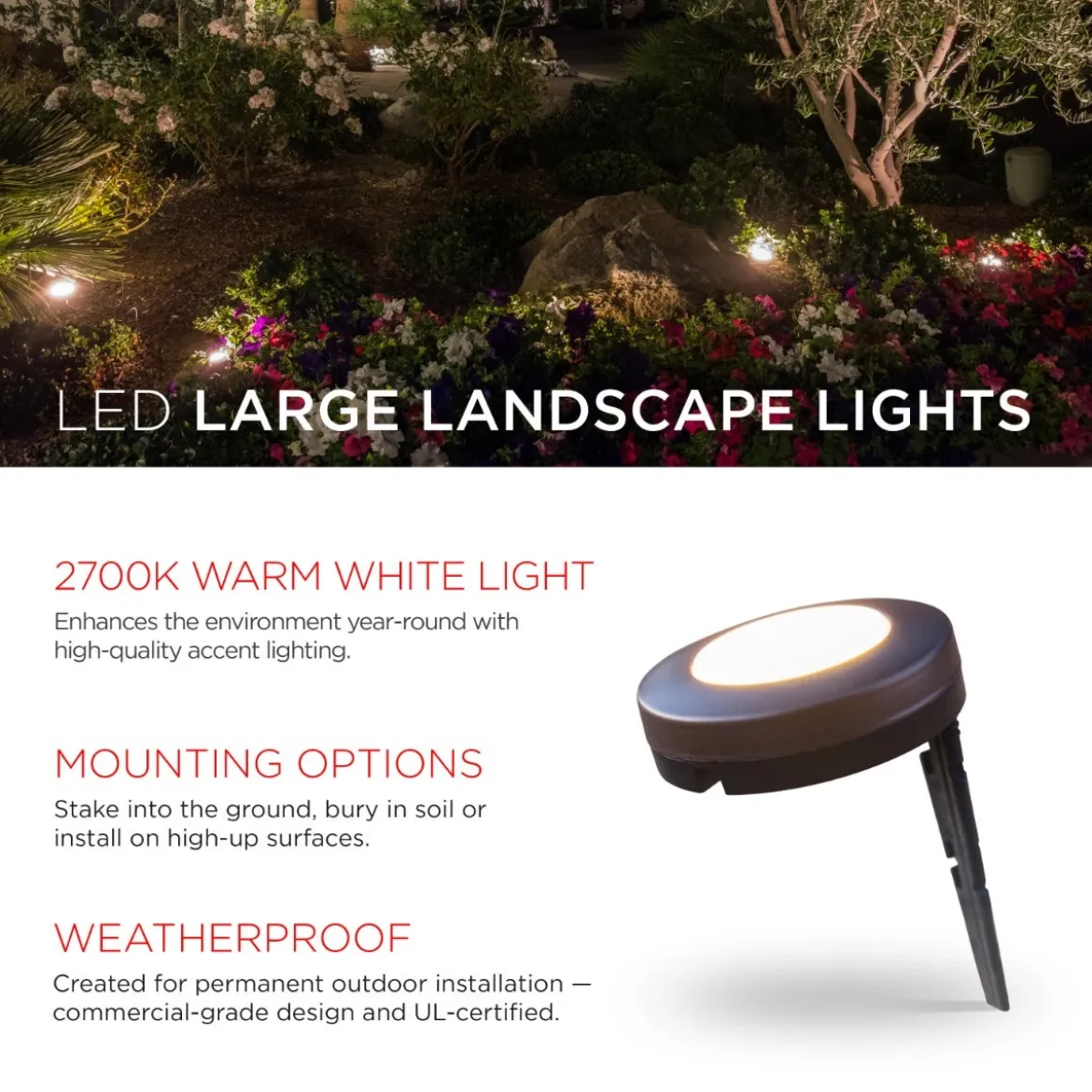UltraPro Warm White LED Landscape Lights, 6 Pucks, 50 ft. Black Cord