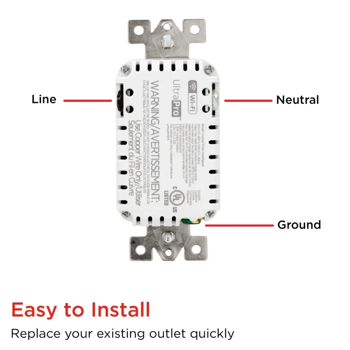 UltraPro Wi-Fi In-Wall Smart Outlet, White