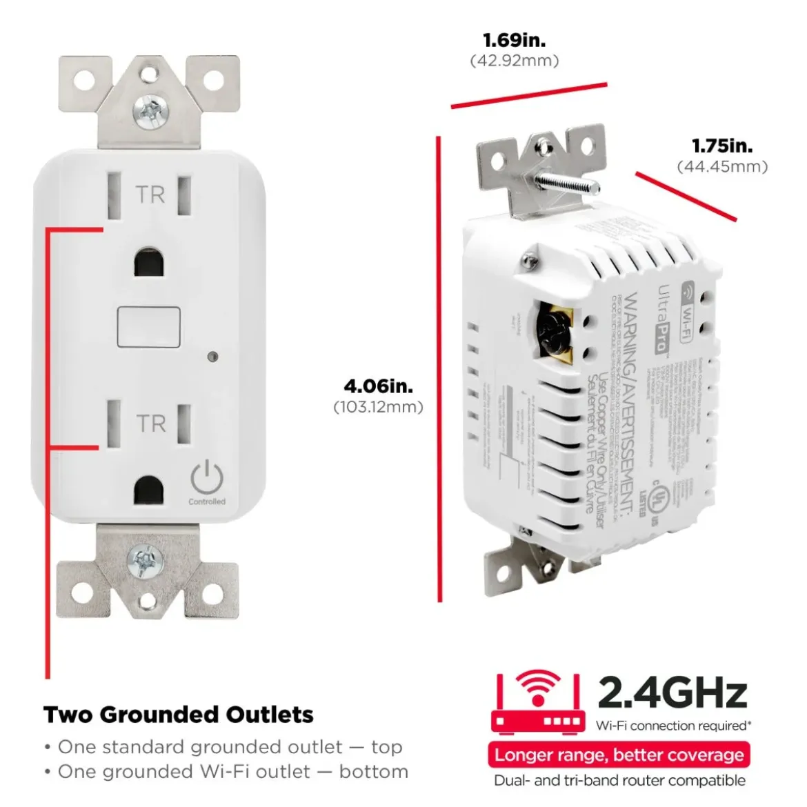 UltraPro Wi-Fi In-Wall Smart Outlet, White