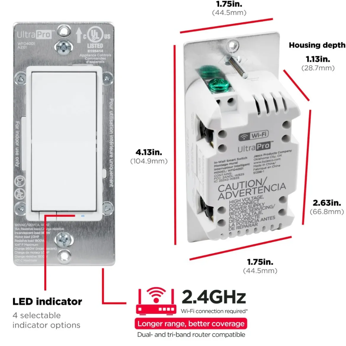UltraPro WiFi In-Wall Smart Switch With QuickFit™ And SimpleWire™, White